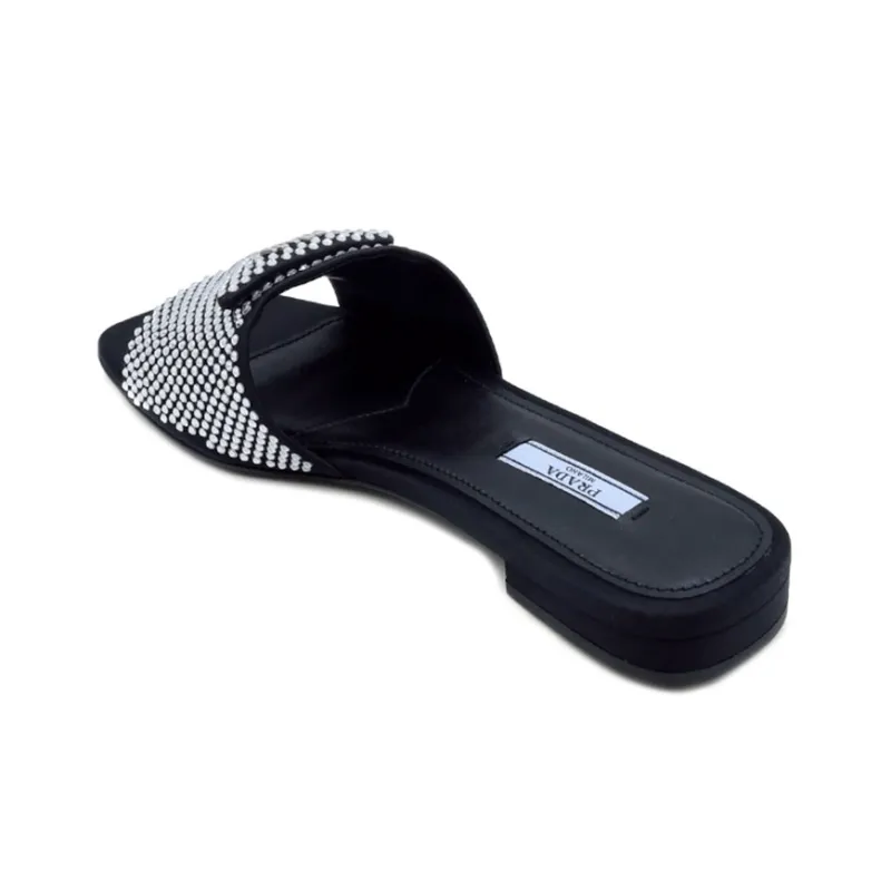 PRADA 10mm Crystal Slides Black Satin-2