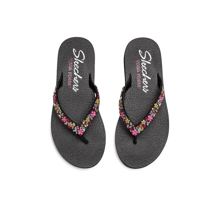 Skechers Meditation Rubber Sole EVA Slip-Resistant Slide Slippers Women's Black Multicolor-3