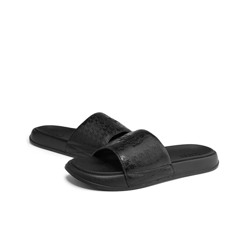 Kappa Stitching Slip Resistant Abrasion Resistant Slide Slippers Unisex Black-6