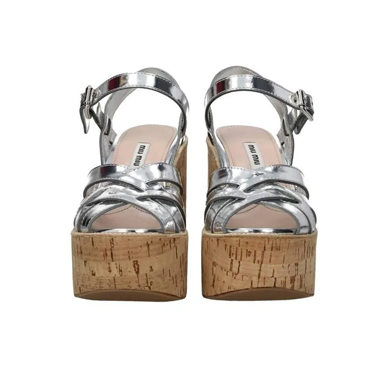 MIU MIU Strap Sandals Women's Silver-3