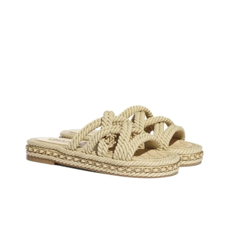 CHANEL Slide Slippers Women's Beige-2