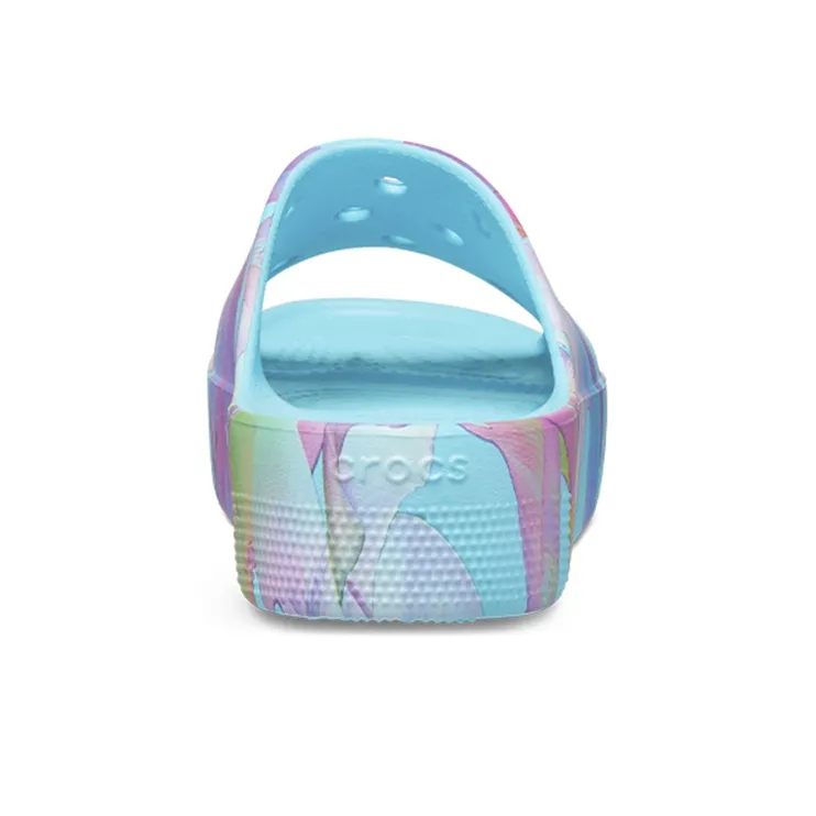 Crocs Classic Platform Palm Print Slide 'Blue Multi Color' Women's-4