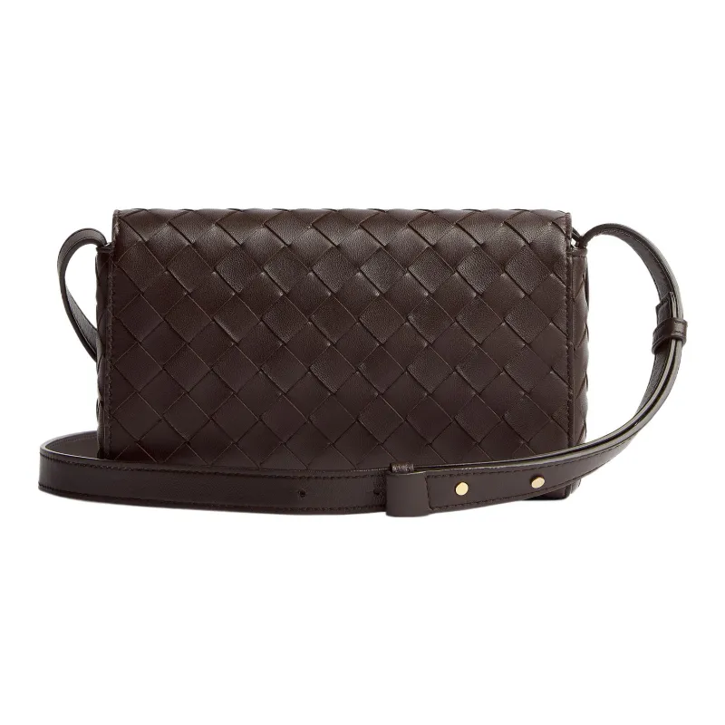 Bottega Veneta Lambskin Shoulder Bag, Crossbody Bag Mini Women's Dark Brown-3