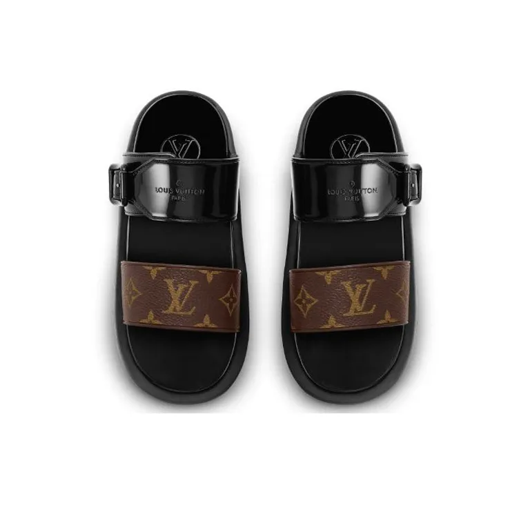 LOUIS VUITTON Sunbath Slide Slippers Women's Black-4