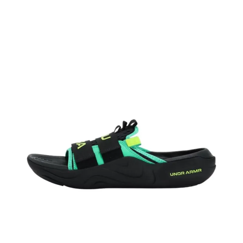 Under Armour Alpha EVA Rubber Sole Slip-Resistant Abrasion-Resistant Casual Slippers Unisex Black Green Yellow-0