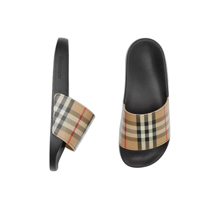 Burberry Check Print Slides Archive Beige Women's-4