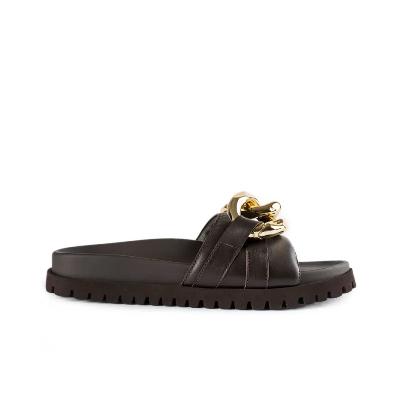 Tony Bianco Rubber Sole Metal Massage Quiet Quick Dry Slide Slippers Women's Chocolate Brown-1