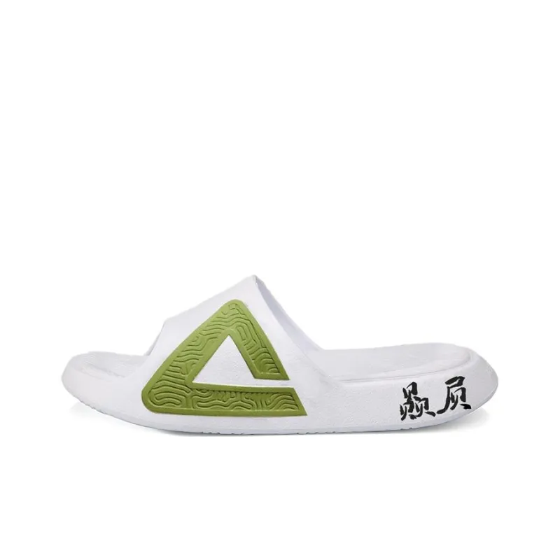 PEAK Tai Ji1.0 Rubber Sole Quiet Slip Resistant Abrasion Resistant Slide Slippers Unisex White Green-0