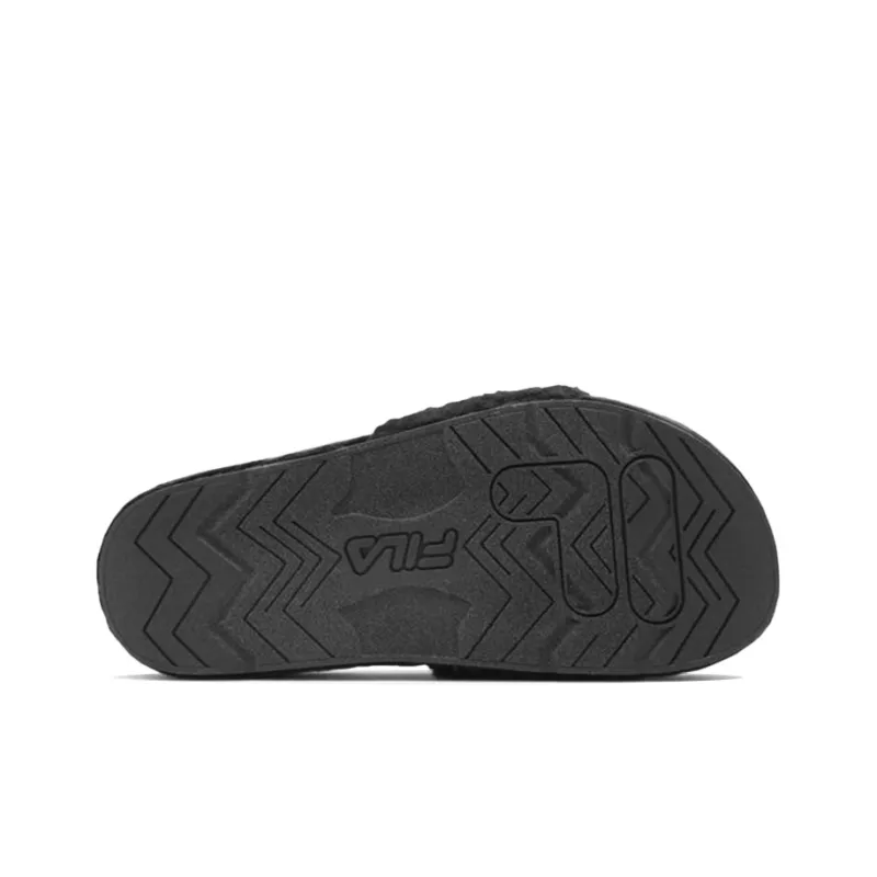 FILA Drifter Fuzzy Slide Slippers Unisex Black Korean Style-4