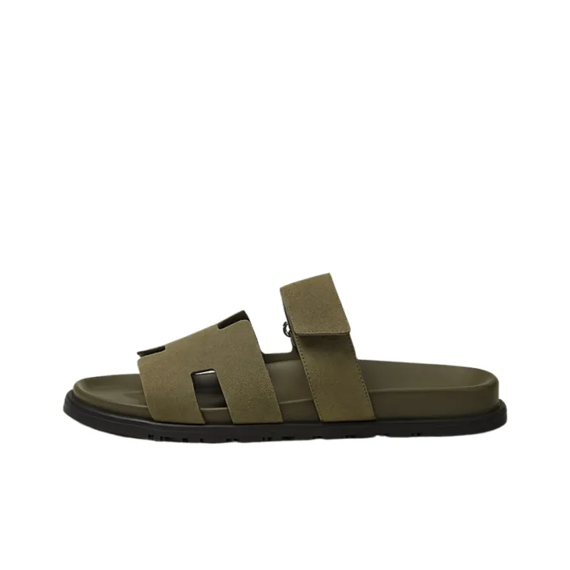 HERMES Chypre Sandal Vert Army Suede Goatskin M-0