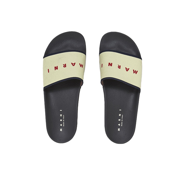 関税送料込♪MARINI/LOGO JACQUARD SLIDE Marni Jacquard Logo Flat Slides | Blue | FARFETCH