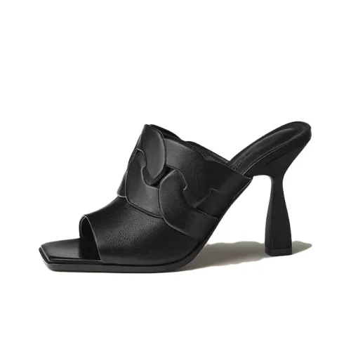 HERMES Hanna Slide Slippers 9.5cm Women's Black