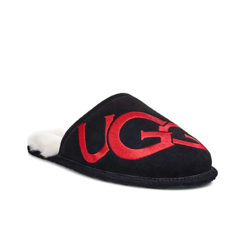 UGG Scuff Logo Slipper Black Red-2