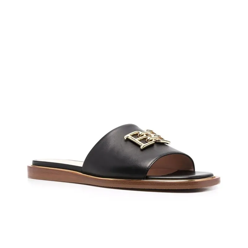 BALLY Rubber Sole Leather Patchwork Antibacterial Slide Slippers Women's Black-2