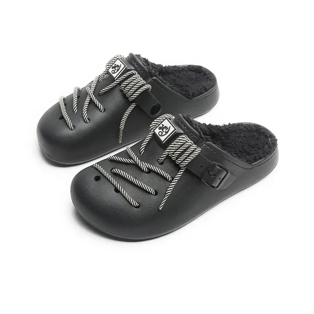 Jifffly Quiet Slide Slippers Unisex Black Fleece Lined-2