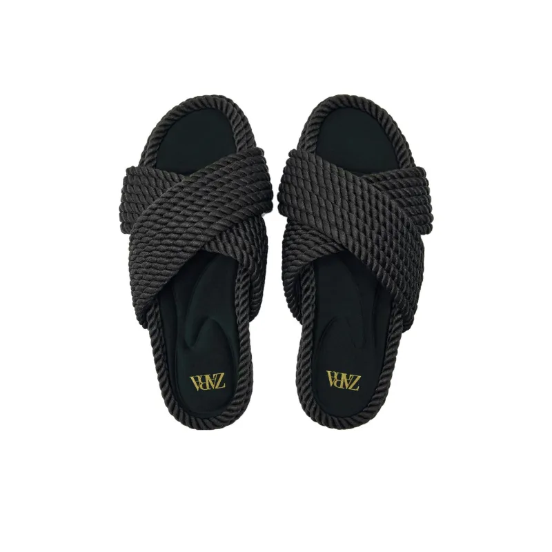 ZARA Rubber Sole Slide Slippers Women's Black-2