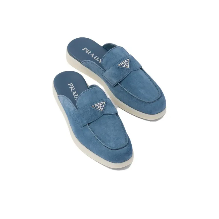 PRADA Triangle-logo Open-back Suede Loafers-3
