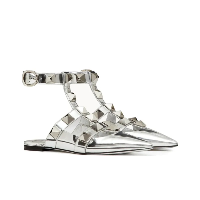 Valentino Roman StudRoman Stud Casual Single Shoes Women's Silver-2
