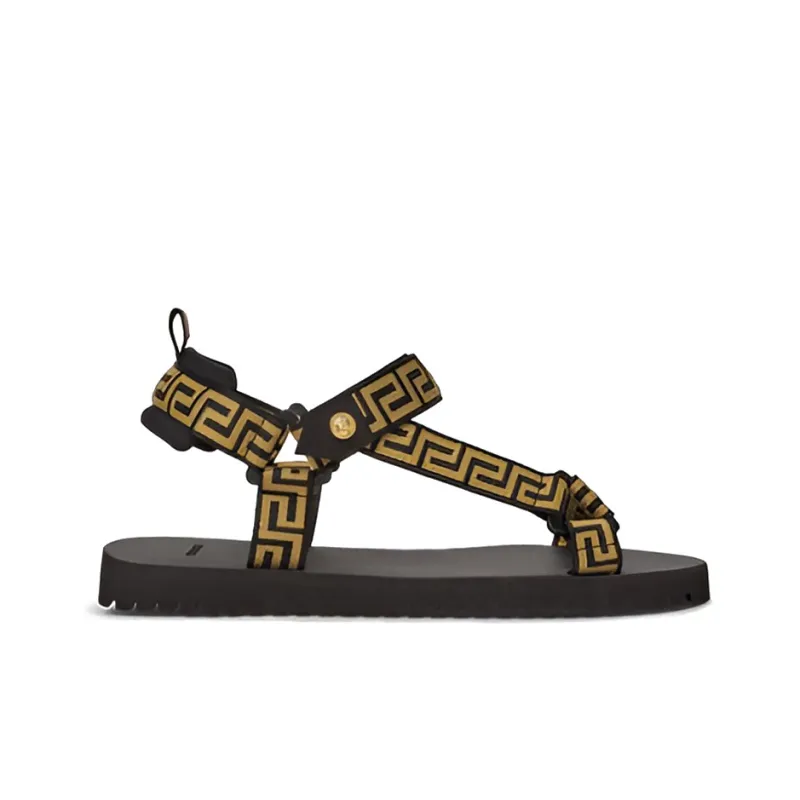 FANSIZHE La Greca One Strap Sandals Men's Black Gold-1