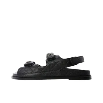 CHANEL Quilted Dad Sandal Black Leather Women's