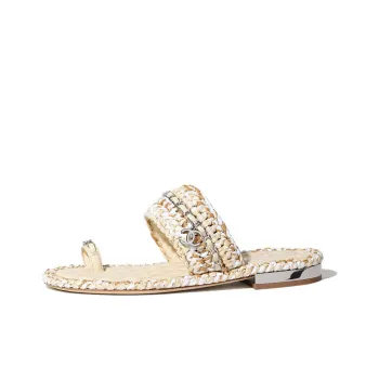 CHANEL Slide Slippers Women's Beige And White