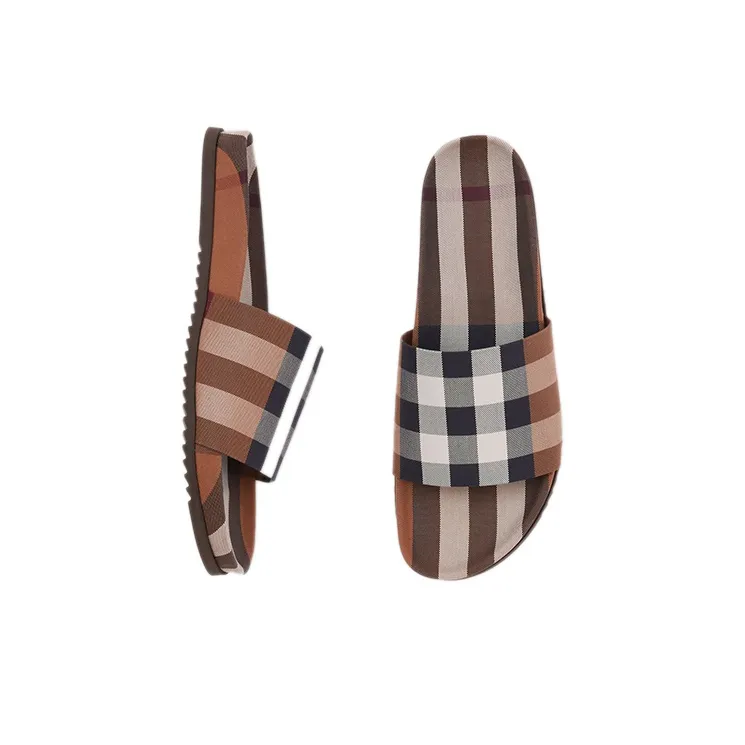 Burberry Check Cotton Slides Birch Brown-3