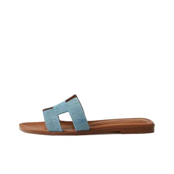 HERMES Oran Slide Slippers Women's Blue Brown