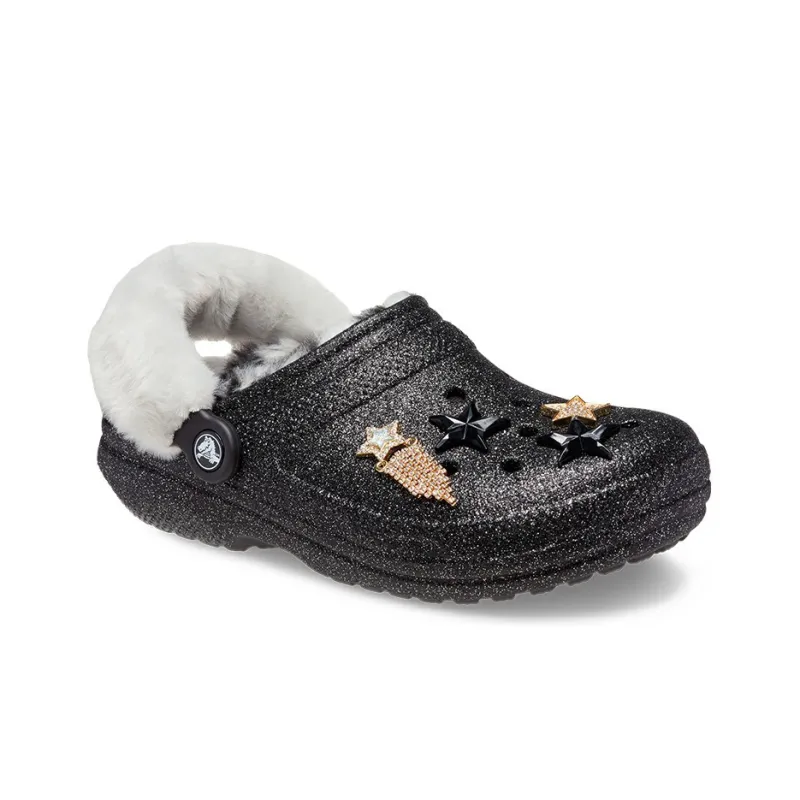 Crocs Disco Classic Lined Disco Glitter Clogs 'Black White'-2