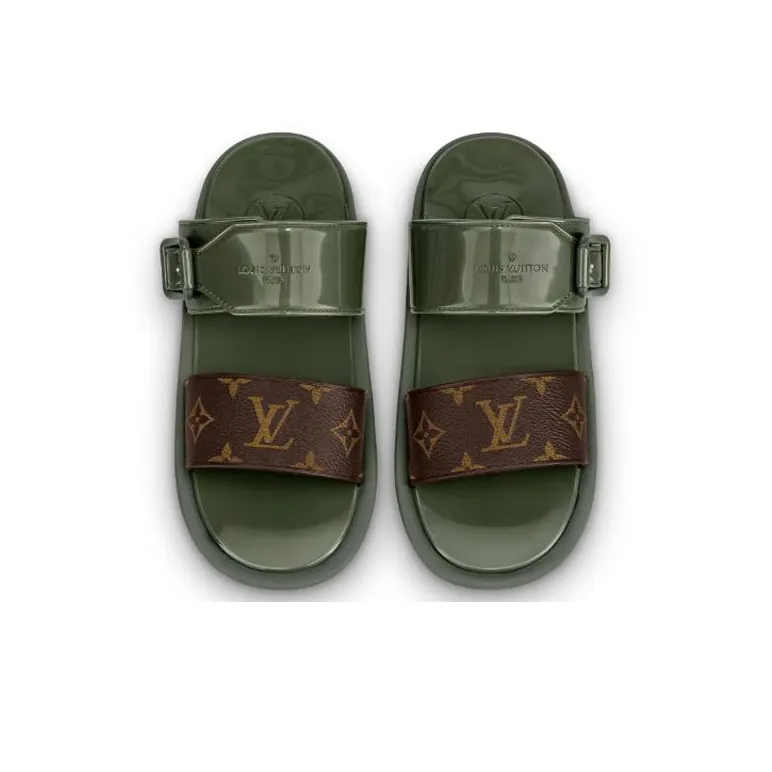LOUIS VUITTON Sunbath Slide Slippers Women's Army Green-4