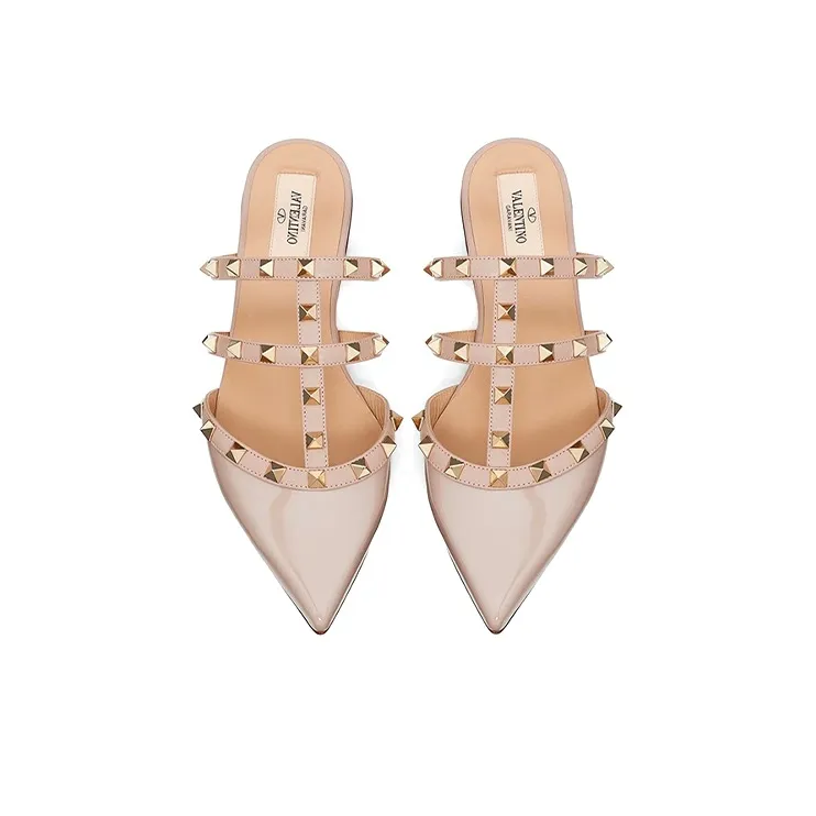 Valentino ROCKSTUD Closed Toe Slippers Women's Nude Pink-3