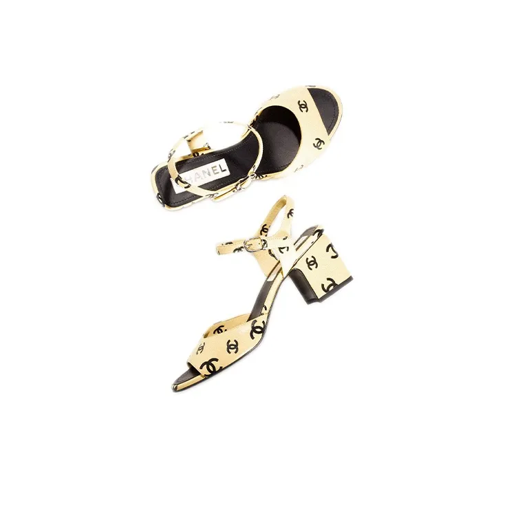 CHANEL Cc 65mm Heeled Sandal Yellow Leather Women's-2
