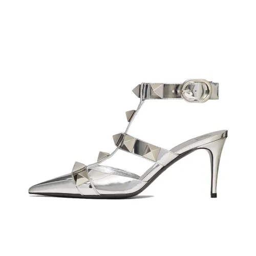 Valentino Roman Stud High Heels Women's Silver