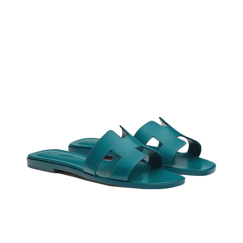 HERMES Oran Slide Slippers Women's Emerald Green-2