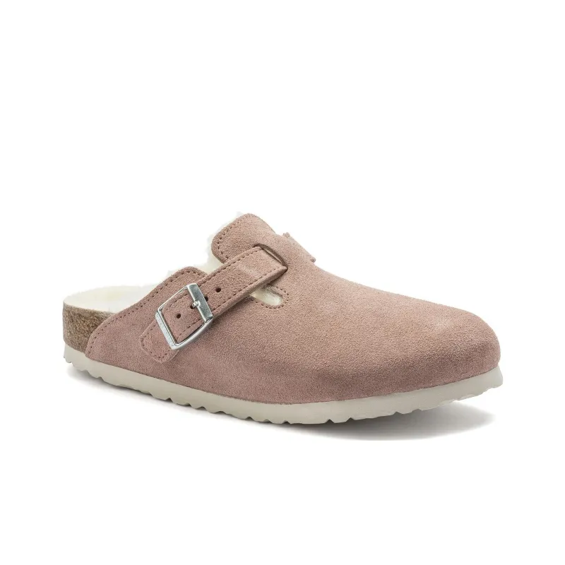 Birkenstock Boston Shearling Suede Leather Coated Narrow Fit 'Pink Clay' Women's-1