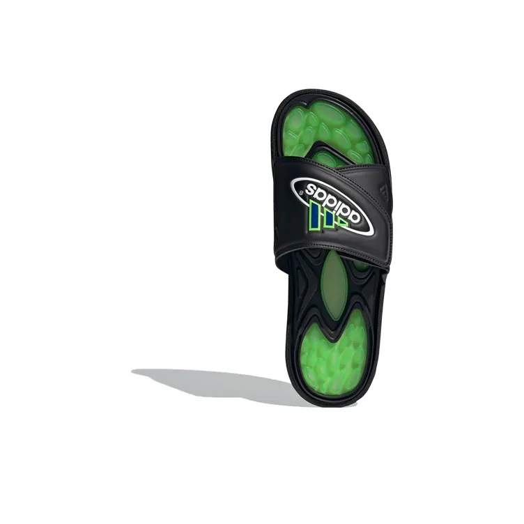Adidas Reptossage Slides Cozy Wear Resistant Flat Heel Sports Slippers Unisex Black Green-4