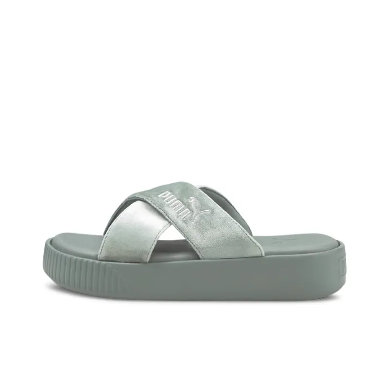 PUMA Platform Rubber Sole Slip Resistant Abrasion Resistant Slide Slippers Women's Light Green-0