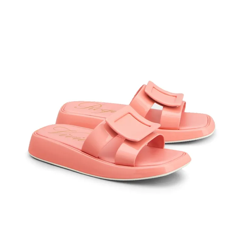 Roger Vivier Slip Resistant Slide Slippers Women's Pink-3