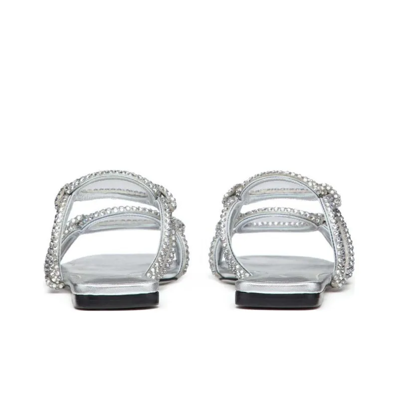 Valentino Chain Embellished Slip On Sandals Silver Women's-4