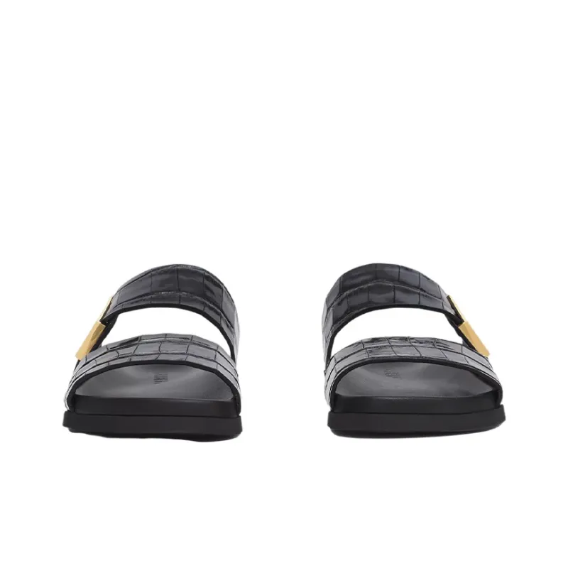 Burberry Logo-plaque Crocodile-embossed Leather Sandals-2