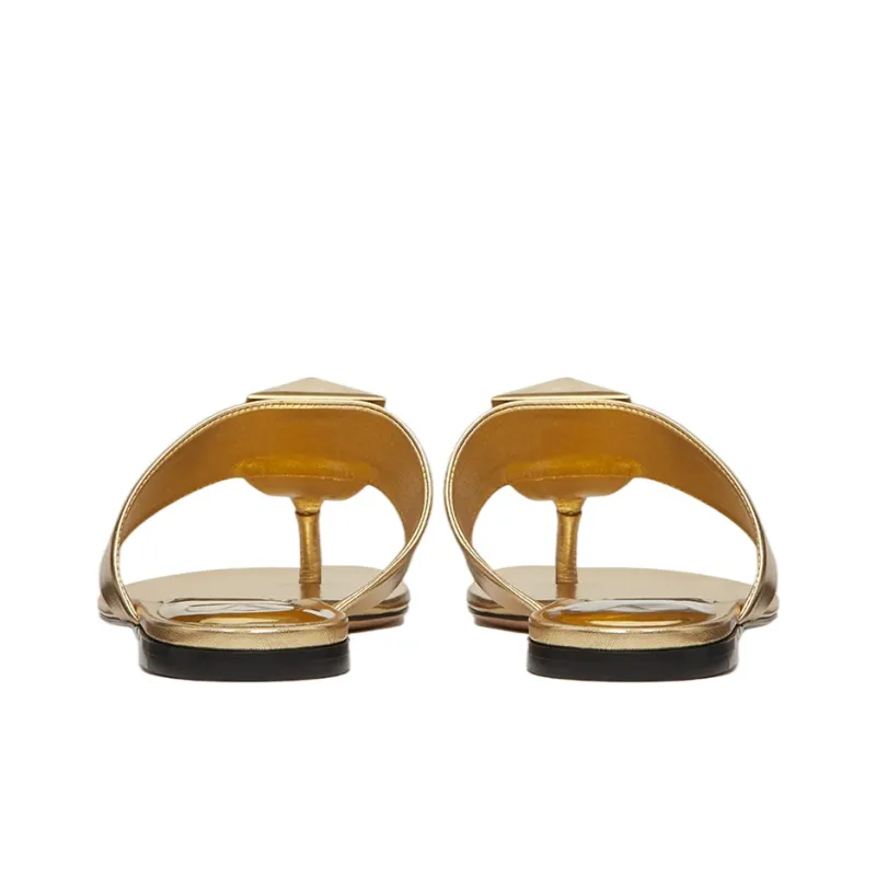 Valentino One Stud Flip Flops Women's Gold-4