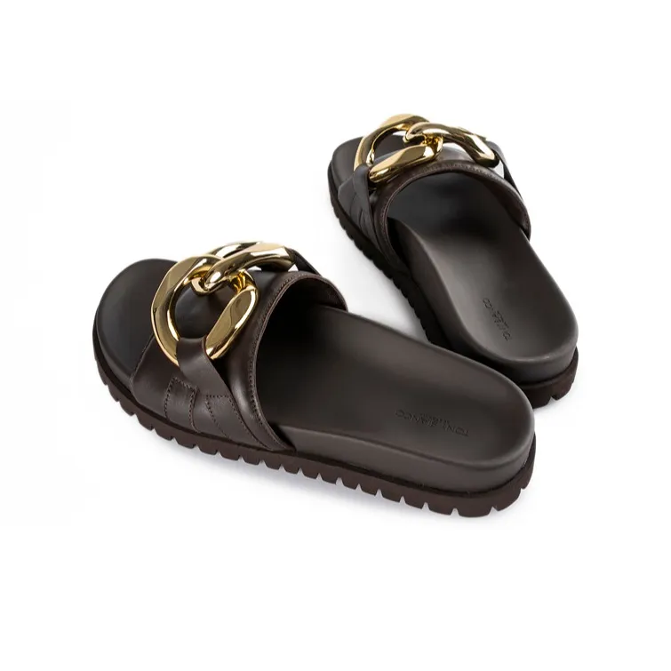 Tony Bianco Rubber Sole Metal Massage Quiet Quick Dry Slide Slippers Women's Chocolate Brown-3