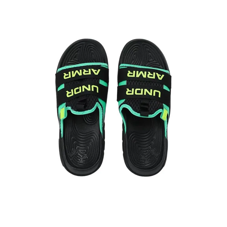 Under Armour Alpha EVA Rubber Sole Slip-Resistant Abrasion-Resistant Casual Slippers Unisex Black Green Yellow-3