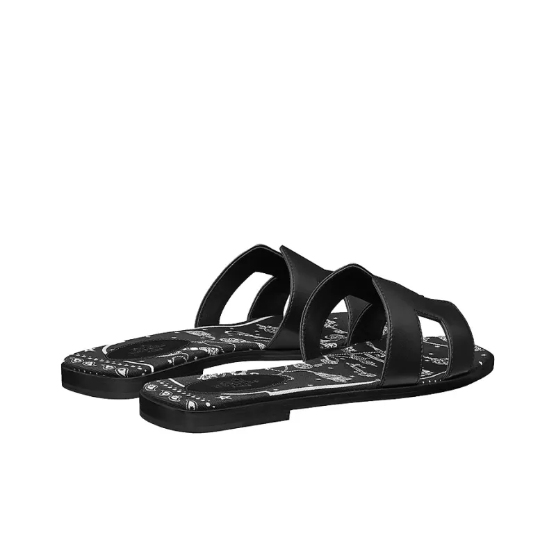 HERMES Oran Slide Slippers Women's Graffiti Black-3