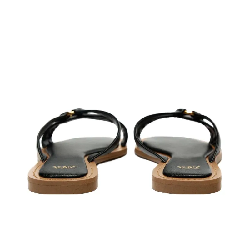 ZARA Rubber Sole Quick Dry Slide Slippers Women's Black-4