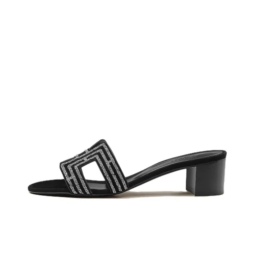 HERMES Oasis Slide Slippers Women's Black Silver