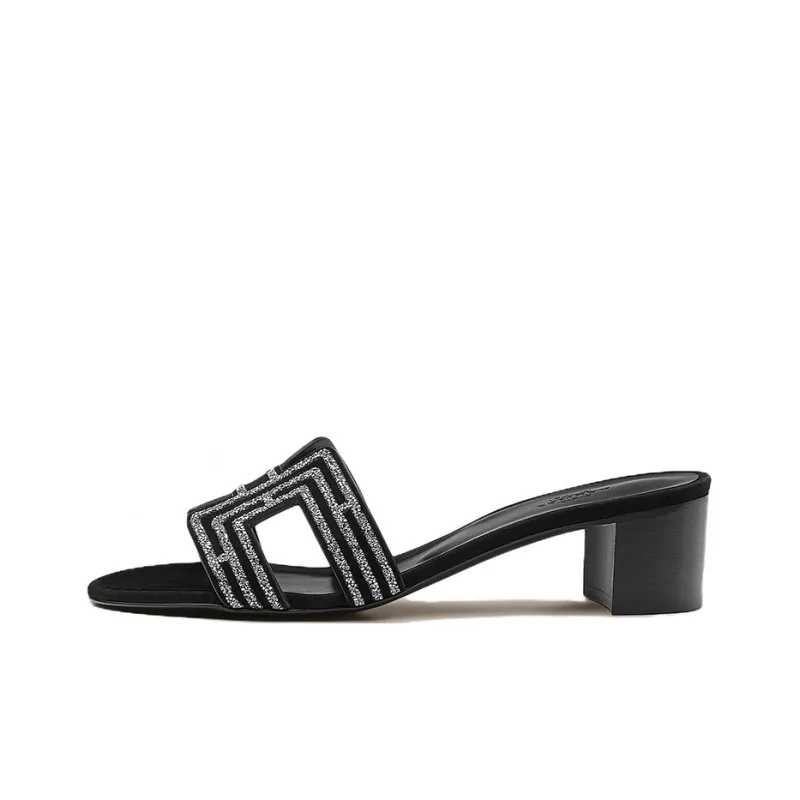 HERMES Oasis Slide Slippers Women's Black Silver-0
