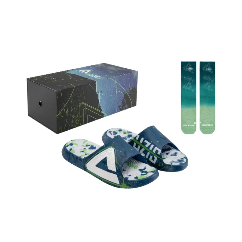 PEAK x UZIS Slide Slippers Men's Port Blue Socks Gift Box Set-0