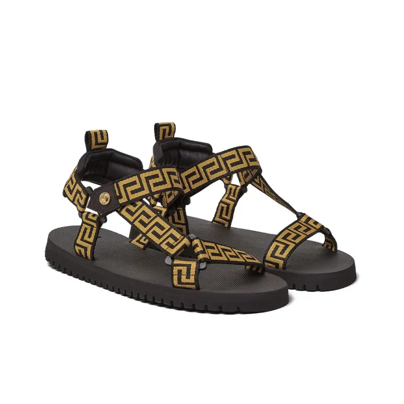 FANSIZHE La Greca One Strap Sandals Men's Black Gold-2