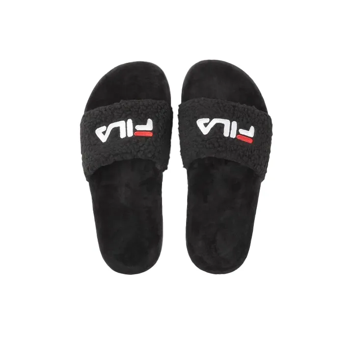 FILA Drifter Fuzzy Slide Slippers Unisex Black Korean Style-2