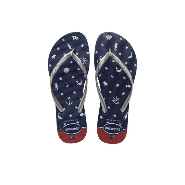 Havaianas Rubber Sole Flip Flops Women's Blue Silver-3